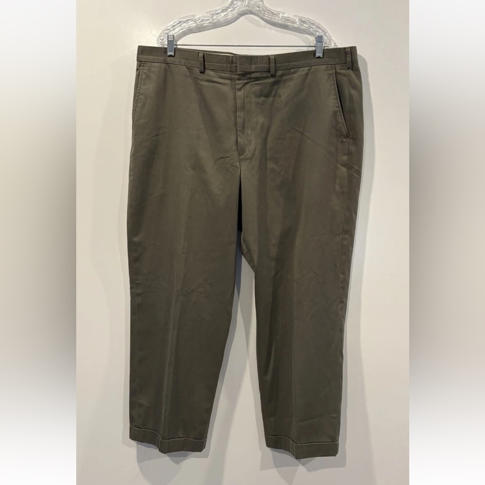Lands' End Mens Chino Pants Olive Green Cuffed Straight Leg Trousers Size‎ 42